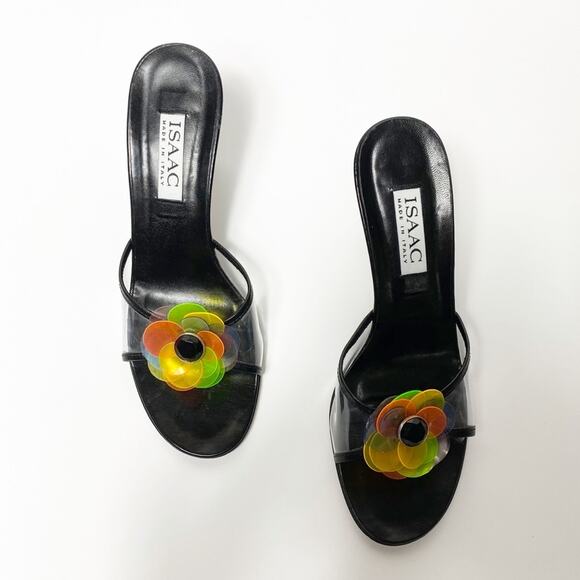 ISAAC Made in Italy Flower Black Heels SIZE 8.5 - Picture 4 of 8
